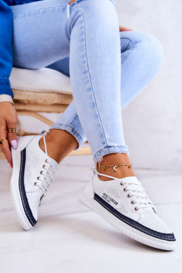 Tênis de couro natural Branco-azul escuro Cloesa
