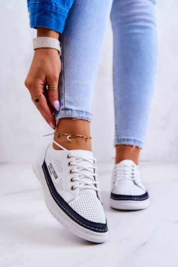 Tênis de couro natural Branco-azul escuro Cloesa 2