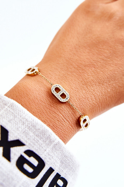 Pulseira feminina com olhos brilhantes na cor dourada