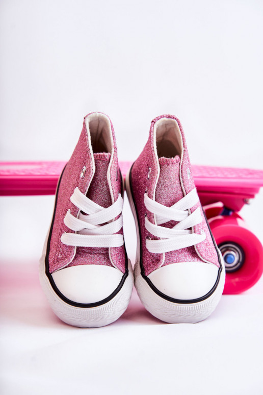 Tênis Catrina de couro com salto na cor rosa Tênis Catrina de couro com salto na cor rosa