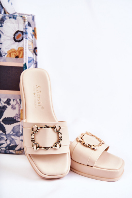 Chinelos de couro da moda cor bege Adaline