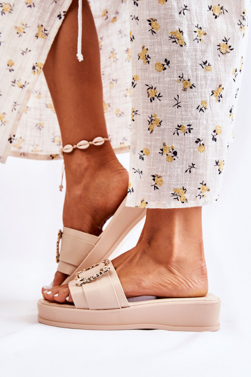 Chinelos de couro da moda cor bege Adaline