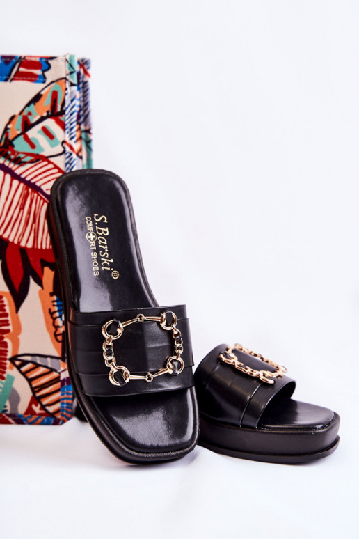 Chinelos de couro da moda na cor preta Adaline Chinelos de couro da moda na cor preta Adaline