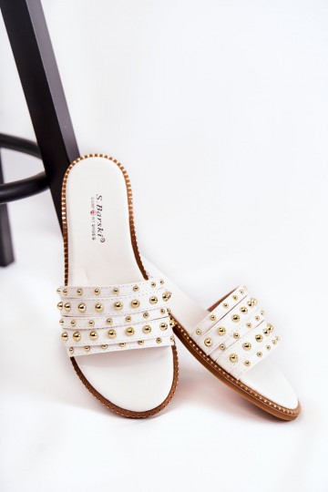 Chinelos de couro com enfeites na cor branca Brien 2