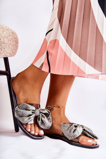 Chinelos de borracha elegantes com fitas Meriden preto e cinza