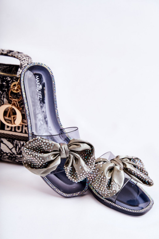 Chinelos de borracha elegantes com fitas Meriden preto e cinza