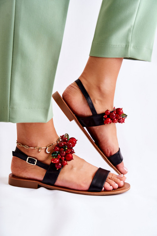 sandálias da moda com miçangas na cor preta Hally