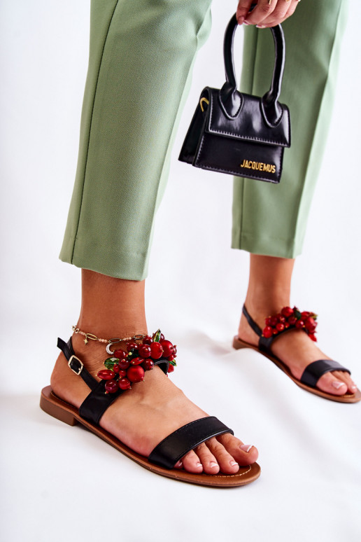 sandálias da moda com miçangas na cor preta Hally