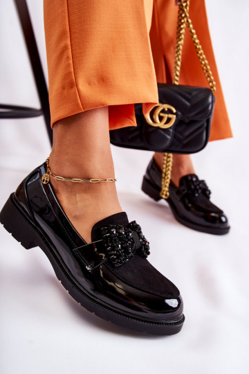 sapatos de couro envernizado com fitas em preto Laurent
