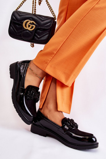 sapatos de couro envernizado com fitas em preto Laurent 2