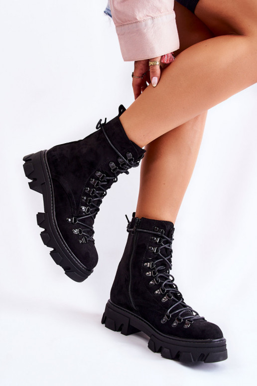 botas grossas de camurça aquecida com tiras em Pierro preto