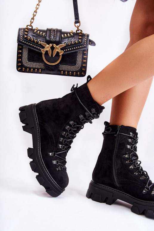 botas grossas de camurça aquecida com tiras em Pierro preto