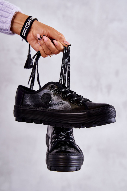 sapatos de lazer com efeito laca Big Star KK274044 cor preta sapatos de lazer com efeito laca Big Star KK274044 cor preta