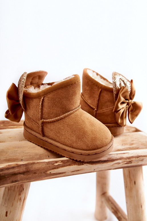 Botas infantis de neve aquecidas com fitas na cor marrom Meriva