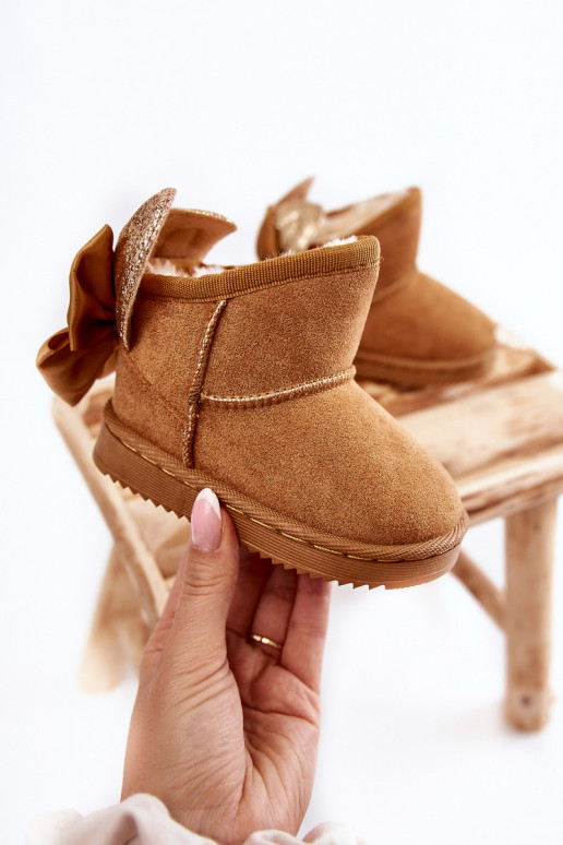 Botas infantis de neve aquecidas com fitas na cor marrom Meriva