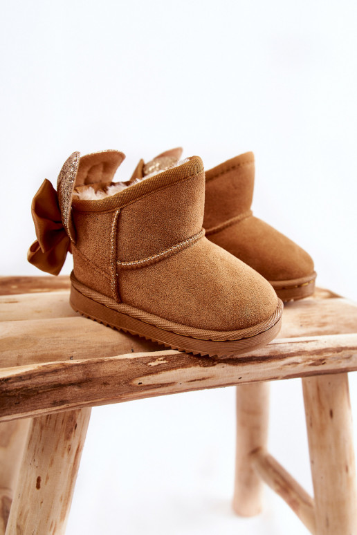 Botas infantis de neve aquecidas com fitas na cor marrom Meriva