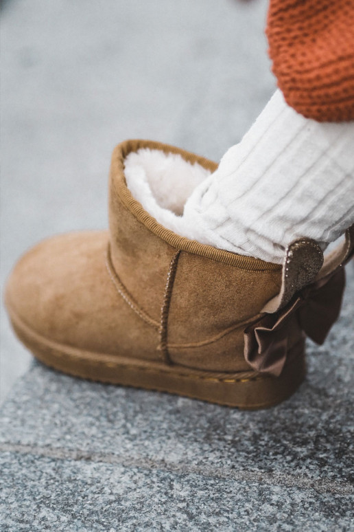 Botas infantis de neve aquecidas com fitas na cor marrom Meriva