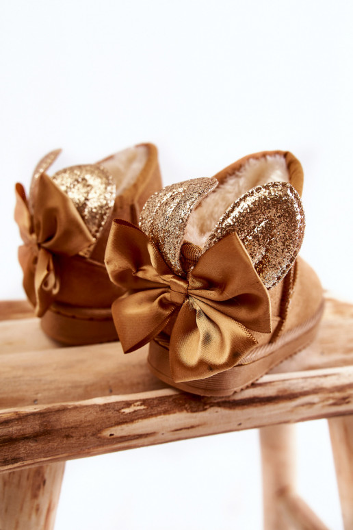 Botas infantis de neve aquecidas com fitas na cor marrom Meriva