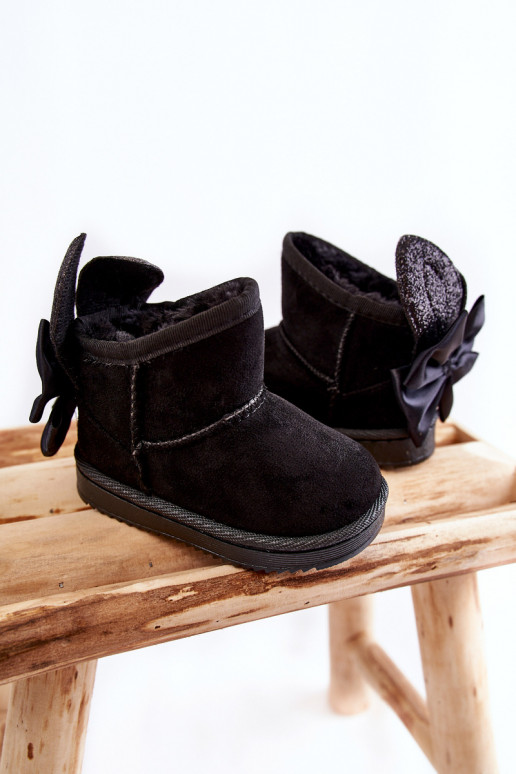 Botas infantis de neve aquecidas com fitas em Meriva preta Botas infantis de neve aquecidas com fitas em Meriva preta