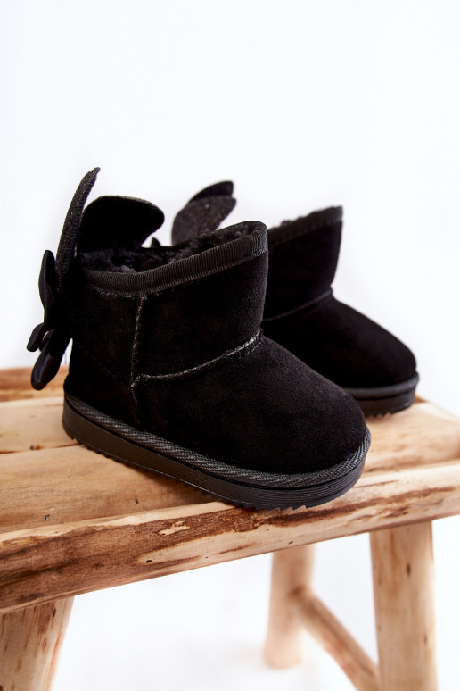Botas infantis de neve aquecidas com fitas em Meriva preta Botas infantis de neve aquecidas com fitas em Meriva preta