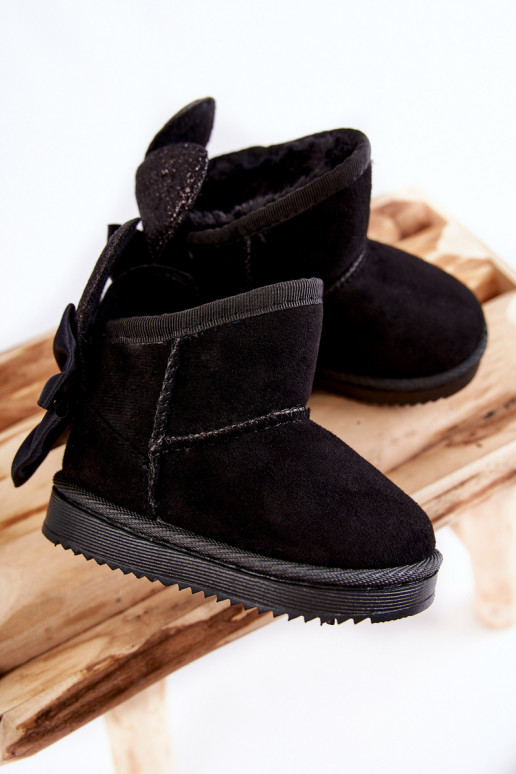 Botas infantis de neve aquecidas com fitas em Meriva preta Botas infantis de neve aquecidas com fitas em Meriva preta