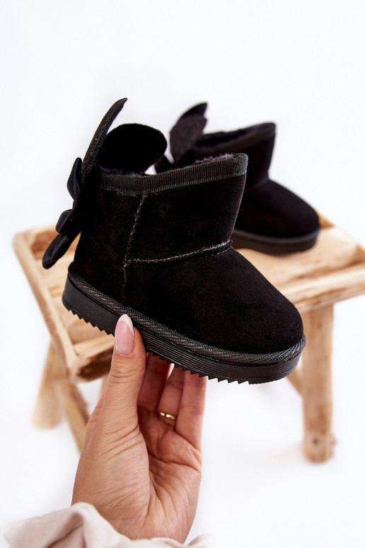 Botas infantis de neve aquecidas com fitas em Meriva preta Botas infantis de neve aquecidas com fitas em Meriva preta