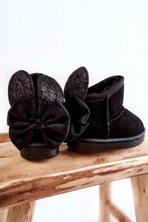 Botas infantis de neve aquecidas com fitas em Meriva preta Botas infantis de neve aquecidas com fitas em Meriva preta