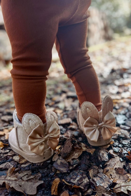 Botas infantis de neve aquecidas com fitas Meriva bege Botas infantis de neve aquecidas com fitas Meriva bege