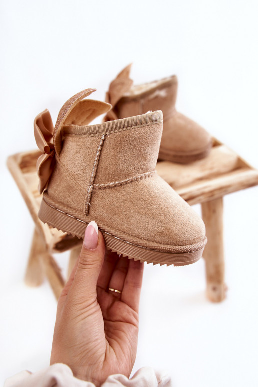 Botas infantis de neve aquecidas com fitas Meriva bege Botas infantis de neve aquecidas com fitas Meriva bege