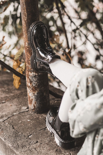 Botas infantis aquecidas com efeito verniz, cor preta Porky 2