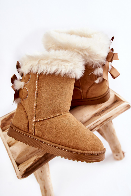 Calçados infantis quentes com fitas botas de neve bege Funky