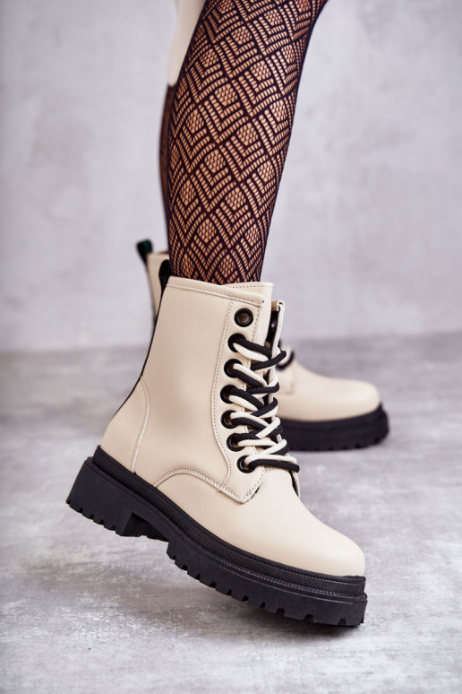 Botins femininos botins cor marfim Denila