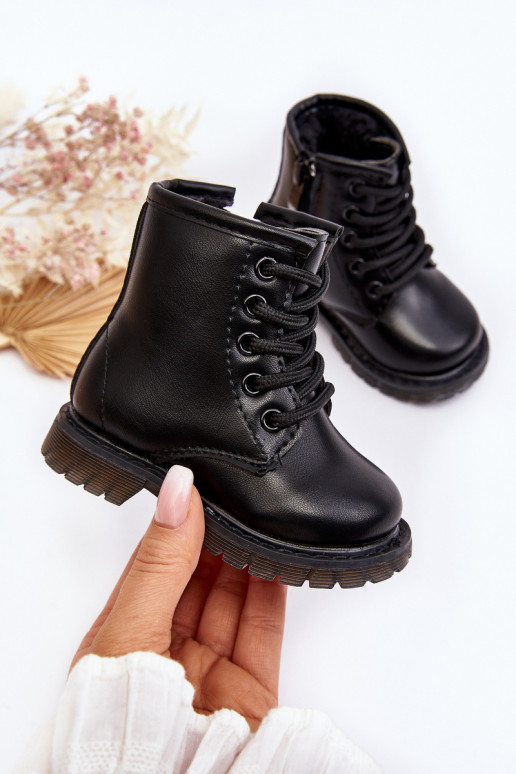 Botas infantis com zíper na cor preta Omua