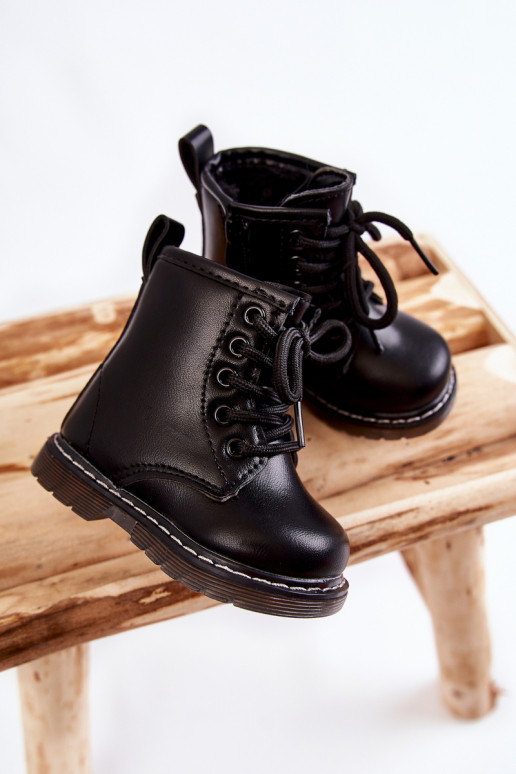 Botas infantis com zíper na cor preta Omua