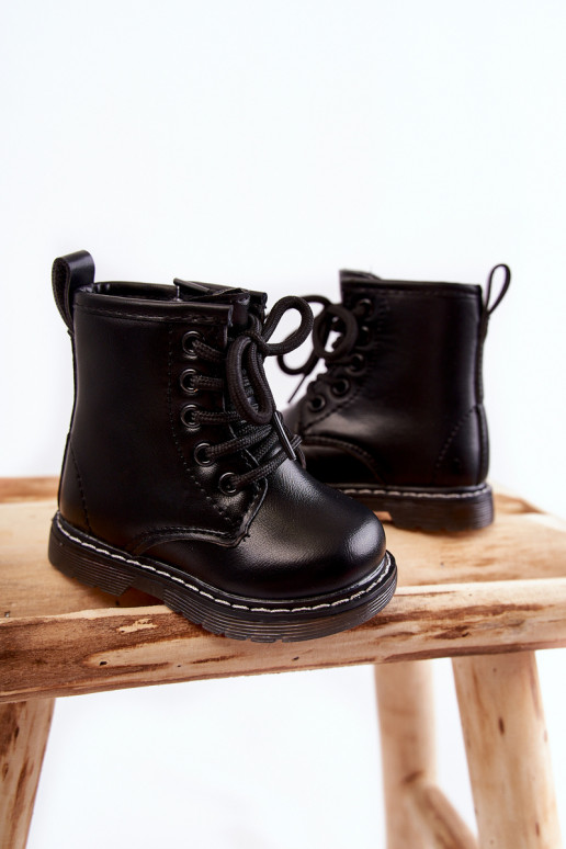 Botas infantis com zíper na cor preta Omua