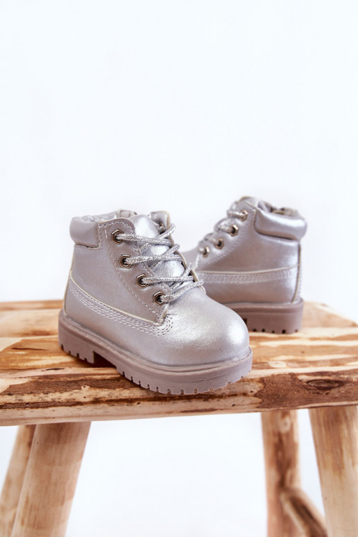Botas infantis com cadarço e zíper na cor prata Dexter