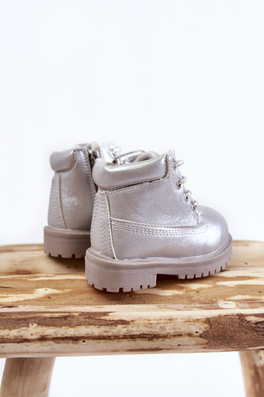 Botas infantis com cadarço e zíper na cor prata Dexter