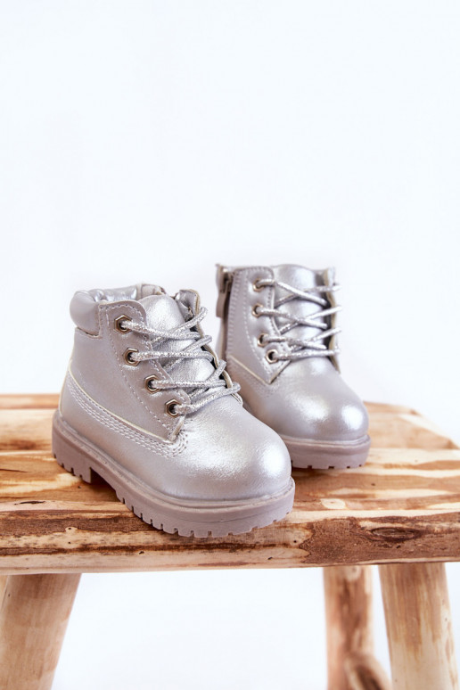 Botas infantis com cadarço e zíper na cor prata Dexter Botas infantis com cadarço e zíper na cor prata Dexter