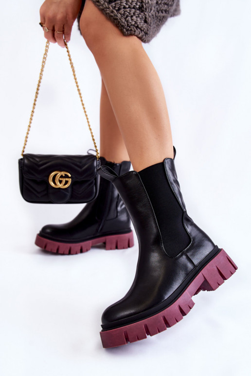 botas com plataforma Aliana preta e bordô botas com plataforma Aliana preta e bordô