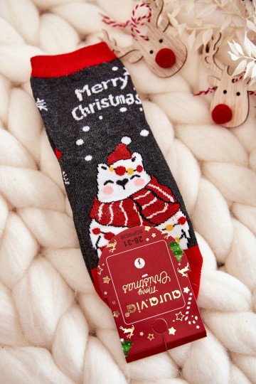 Meias infantis "Feliz Natal" cor cinza-vermelho