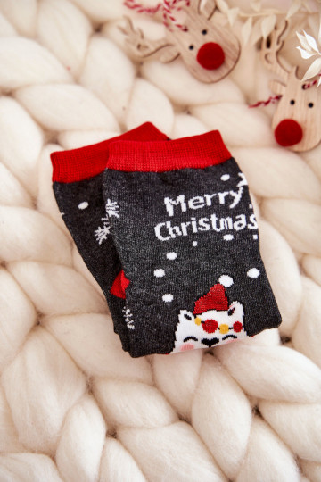 Meias infantis "Feliz Natal" cor cinza-vermelho 2