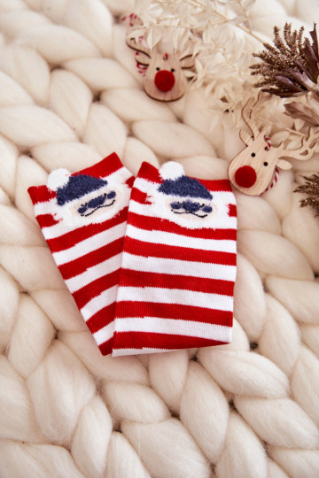 Meias com listras Com Papai Noel Cores branco-vermelho