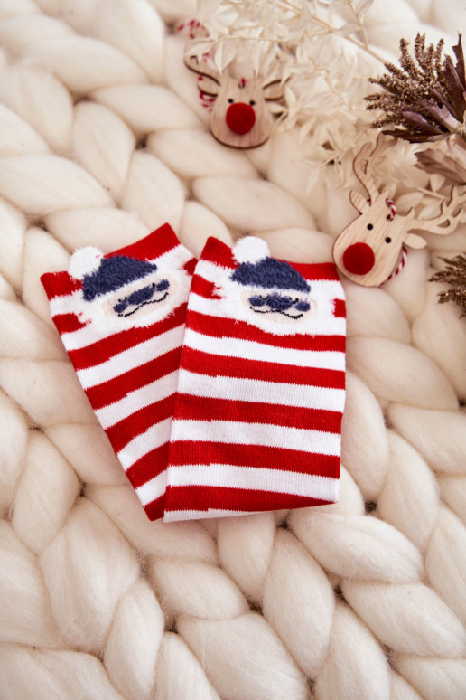 Meias com listras Com Papai Noel Cores branco-vermelho