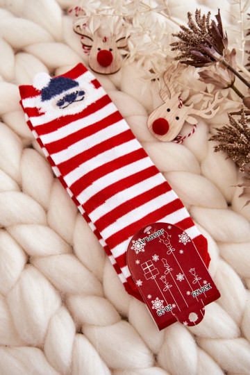 Meias com listras Com Papai Noel Cores branco-vermelho 2