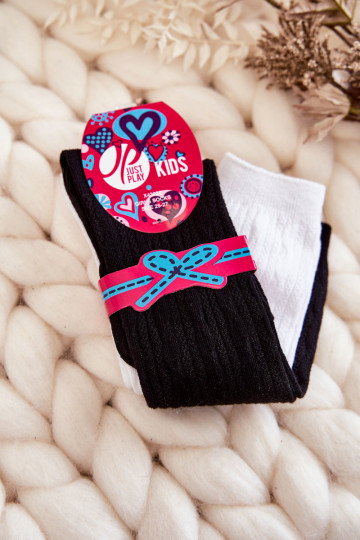 Meias jovens longas até o joelho 2 unid. Cores preto e branco