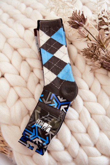 Meias compridas com padrão xadrez 5 unid. Cores diferentes