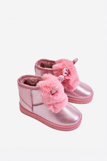 Botas infantis de neve aquecidas com pele por dentro com orelhas rosa Betty 2