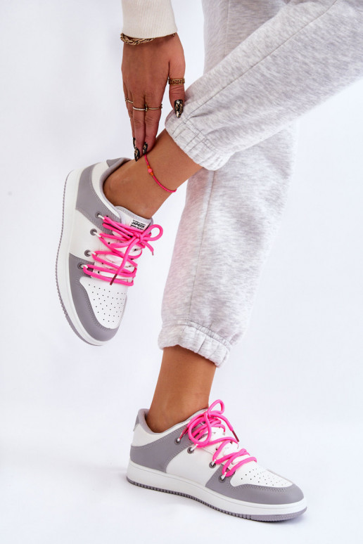 Modelo clássico de calçado desportivo com atacadores Branco-cinza Jella