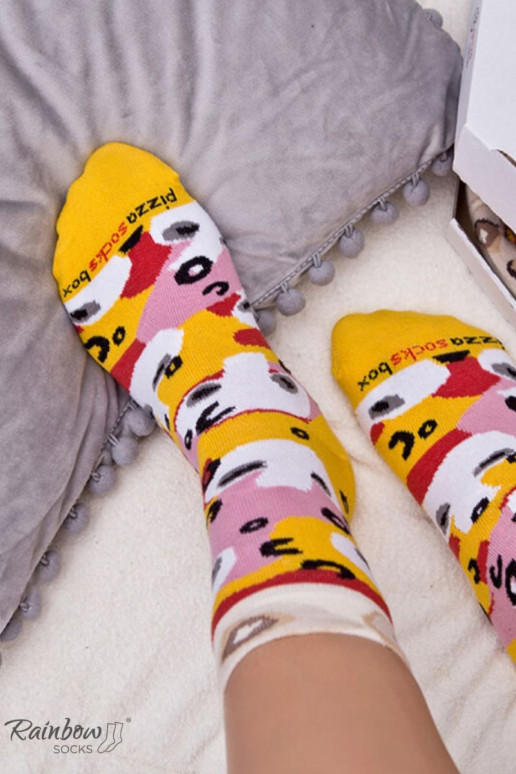 Meias coloridas em caixa Pizza 4 pares