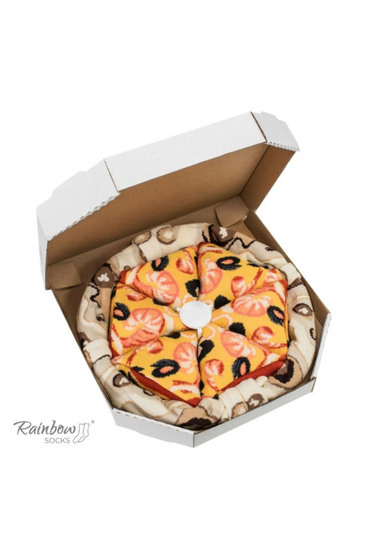 Meias coloridas em caixa Pizza 4 pares